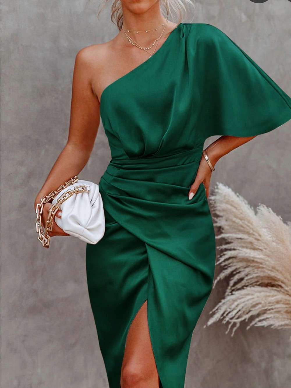 Cupshe Emerald One-Shoulder Satin Midi Dress XL